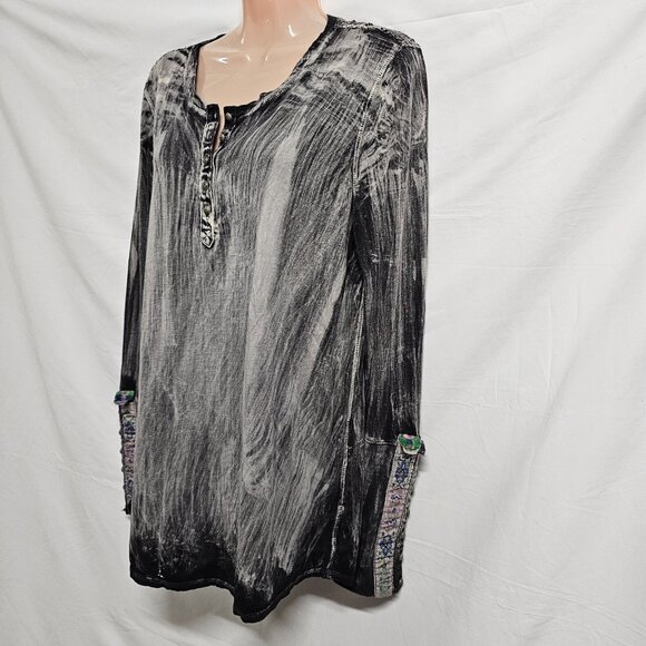 Aratta Silent Journey Women Size M Boho Popover Top Tunic Embroidery Acid Washed - Picture 9 of 14